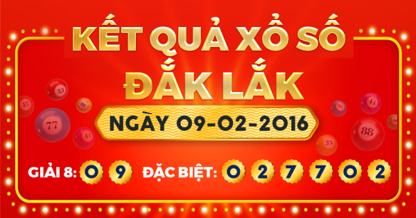Kết quả xổ số Đắk Lắk ngày 9/2/2016